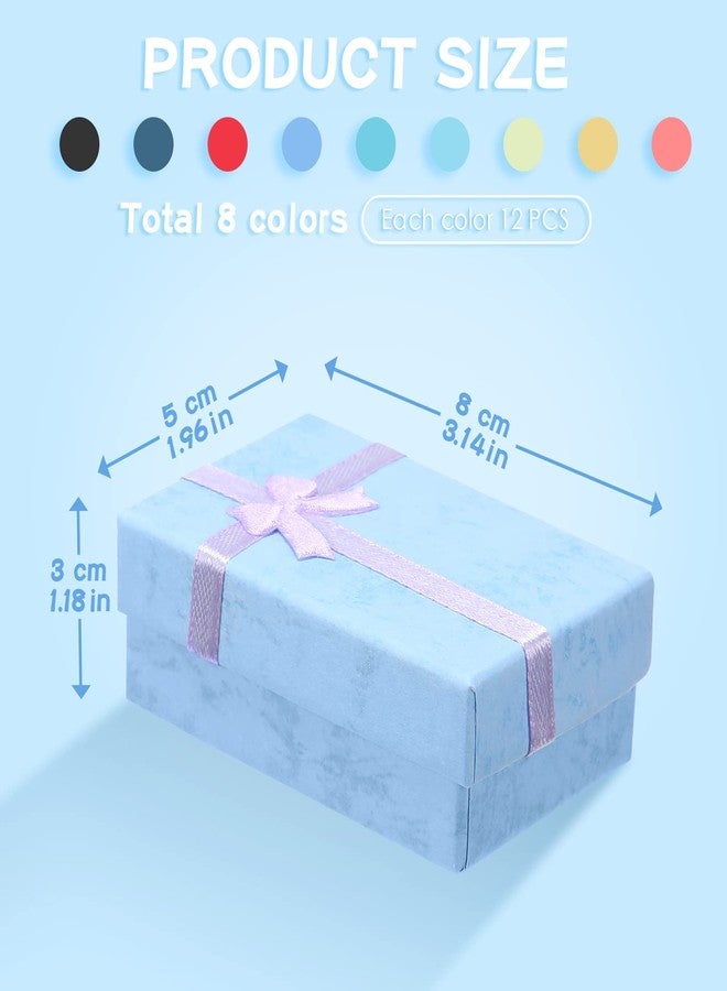 باتيير مجموعة علب هدايا مجوهرات باتيير، علب كرتونية صغيرة فارغة لتغليف المجوهرات مع فيونكة شريطية، مناسبة للذكرى السنوية وحفلات الزفاف وأعياد الميلاد، 8 ألوان (96 قطعة) - Image 3